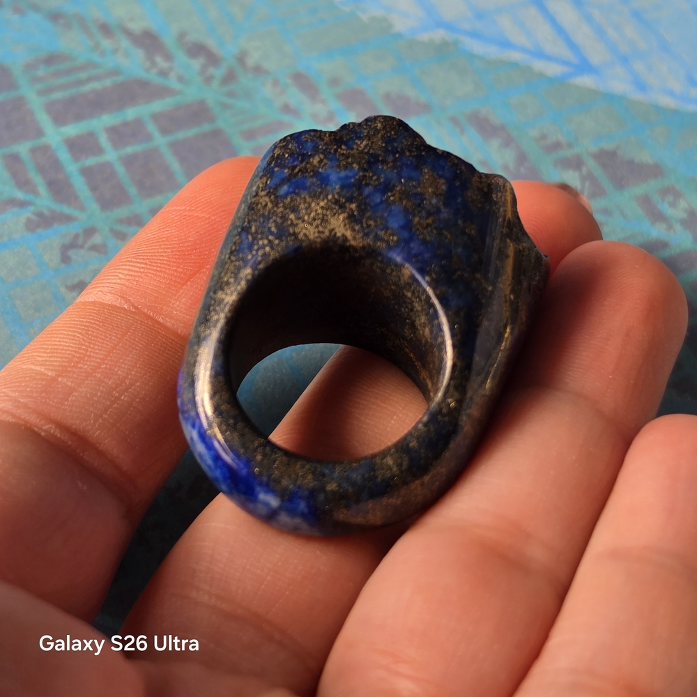 Carved Lapis Lazuli Chunky Band Ring Real Stone Pyrite Inclusions Size 7 - Picture 14 of 15